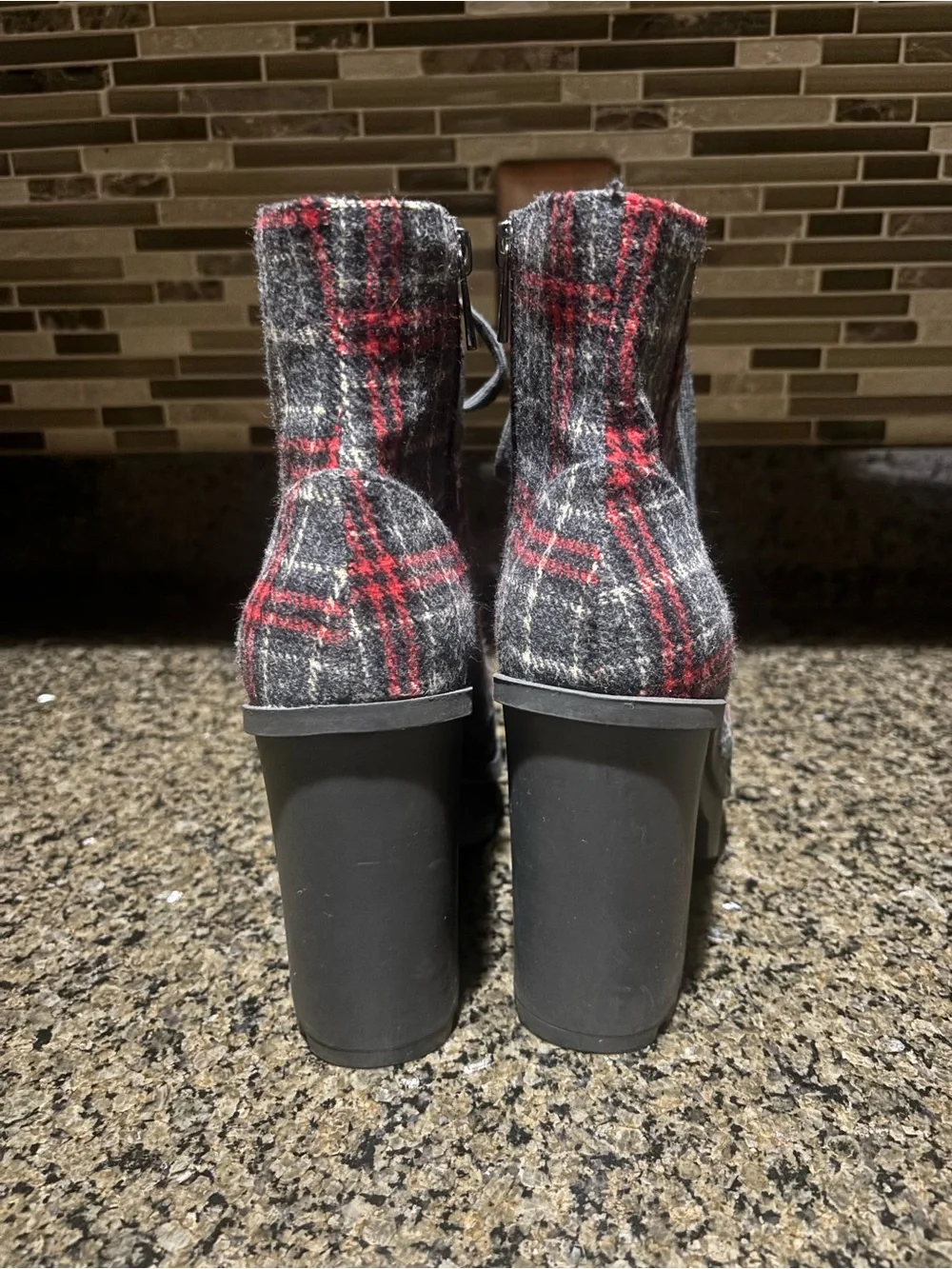 Jessica Simpson Plaid Lace-Up Chunky Heel Ankle Boots - Red & Gray